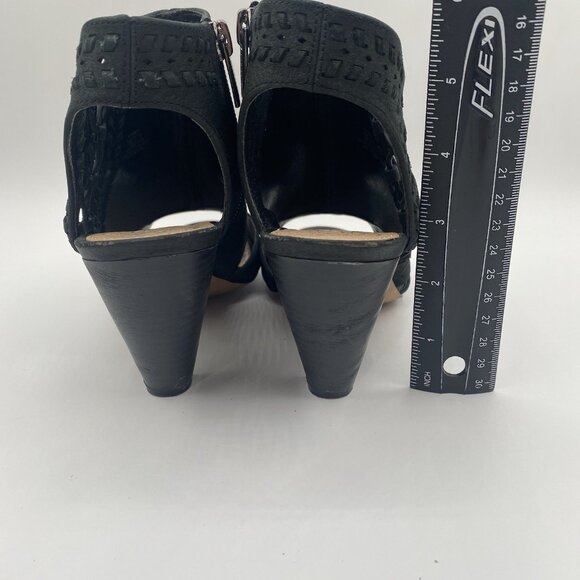 Vince Camuto Emma Leather Peep-Toe Zip Caged Heel Women’s Size US 7 Black - Picture 10 of 14